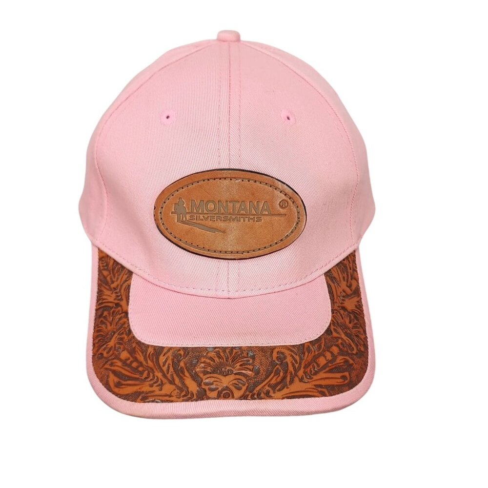 Montana Silversmiths Leather‎ Pink & Brown Ladies Ball Cap Hat Embroidered Logo